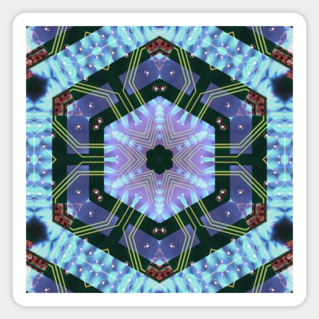 Circuitboard fire Kaleidoscope Pattern (Seamless) 1 Sticker by Swabcraft